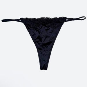 NEW Satin & Lace Black Thong Size Medium